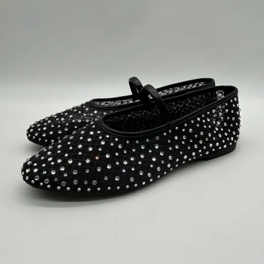 Madden NYC Black Mesh Rhinestone Mary Jane Flats | Size 6 | Vegan | New in Box - Picture 5 of 11